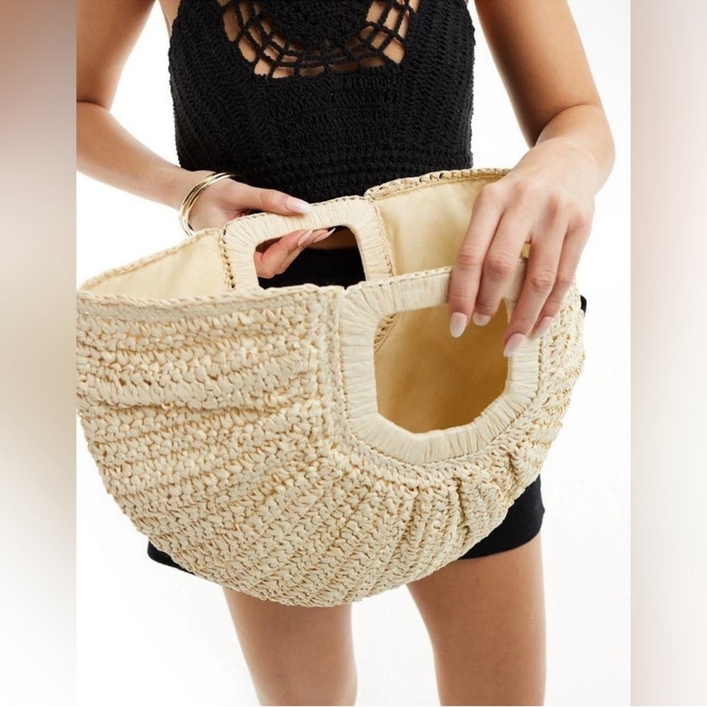 Ramla Bohemian Rattan Half Moon Bag - Cream - Picture 3 of 5